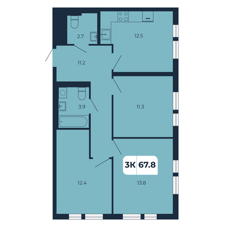 Планировка 3-комн 67,8 м²