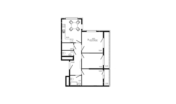 Планировка 3-комн 79,95 м²