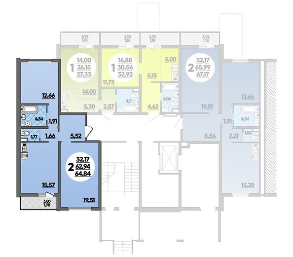 Планировка 2-комн 64,84 м²