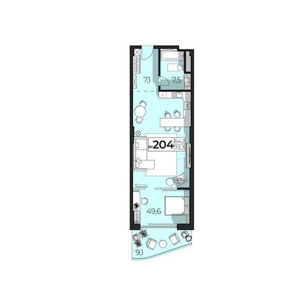 Планировка Студия 73,3 м²