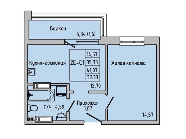 Планировка 2-комн 36,79 - 37,84 м²