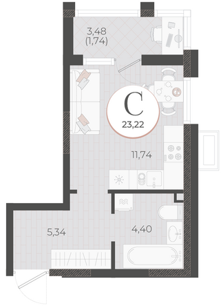 Планировка Студия 23,22 м²