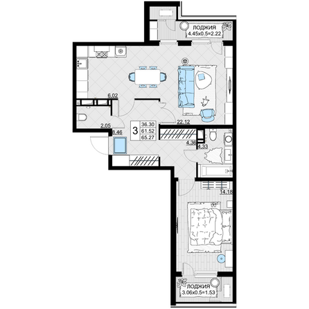 Планировка 2-комн 65,27 м²