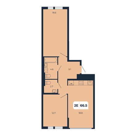 Планировка 2-комн 66,5 м²
