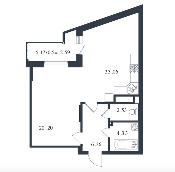 Планировка 1-комн 59,07, 59,65 м²