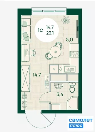 
  Продается студия 23.1 м², в ЖК Green Apple (Грин эпл), блок 1. Фото 8.