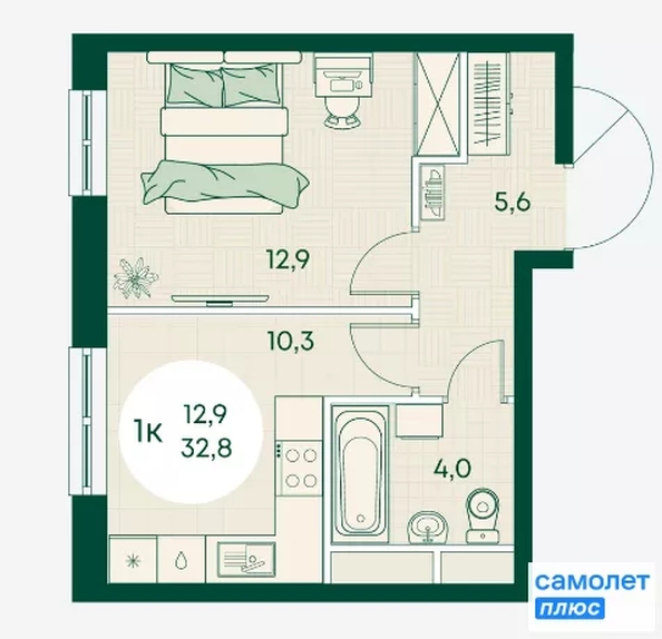 
  Продается 1-комн. квартира 32.8 м², в ЖК Green Apple (Грин эпл), блок 1. Фото 8.