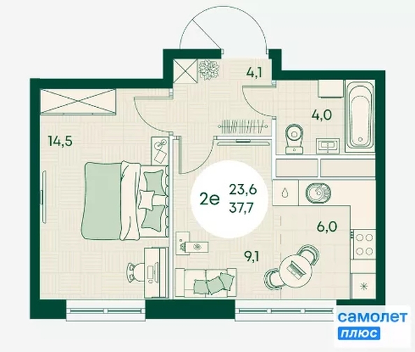 
  Продается 1-комн. квартира 37.7 м², в ЖК Green Apple (Грин эпл), блок 1. Фото 8.