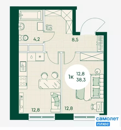 
  Продается 1-комн. квартира 38.3 м², в ЖК Green Apple (Грин эпл), блок 1. Фото 8.