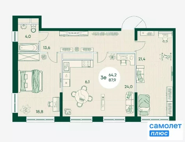 
  Продается 3-комн. квартира 87.9 м², в ЖК Green Apple (Грин эпл), блок 1. Фото 8.