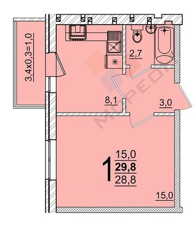 
   Продам 1-комнатную, 30 м², Тургеневское шоссе ул, 33/5к37

. Фото 11.