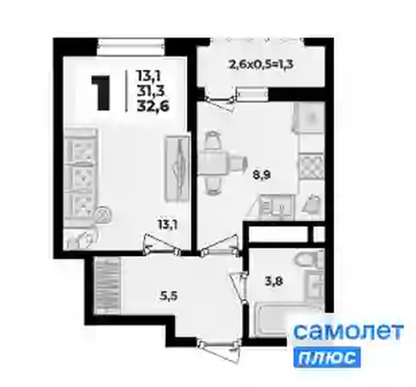 
  Продается 1-комн. квартира 32.6 м², в ЖК Родной дом 2, литер 1. Фото 8.