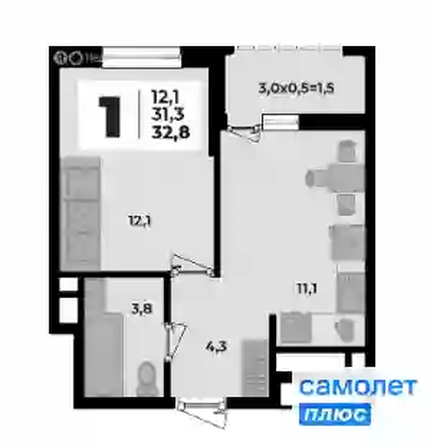 
  Продается 1-комн. квартира 32.8 м², в ЖК Родной дом 2, литер 1. Фото 8.
