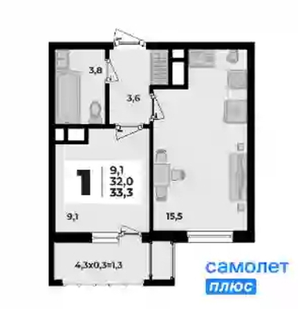 
  Продается 1-комн. квартира 33.3 м², в ЖК Родной дом 2, литер 1. Фото 8.