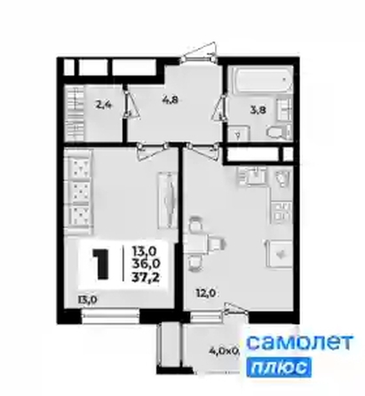 
  Продается 1-комн. квартира 37.2 м², в ЖК Родной дом 2, литер 1. Фото 8.