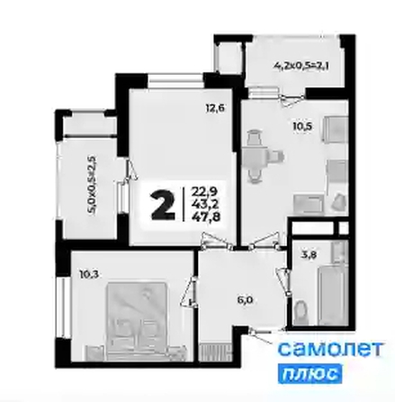 
  Продается 2-комн. квартира 47.8 м², в ЖК Родной дом 2, литер 1. Фото 8.