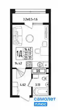 
   Продам студию, 23.77 м², МЕГАСИТИ, литера 1.1

. Фото 4.