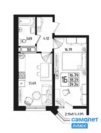 
   Продам 1-комнатную, 39.34 м², МЕГАСИТИ, литера 1.1

. Фото 4.