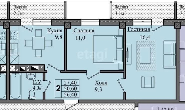 
   Продам 2-комнатную, 56.3 м², 7-й (Весна тер. СНТ) проезд, 14А

. Фото 7.