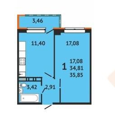 
   Продам 1-комнатную, 35.8 м², краеведа Соловьёва В.А. ул, 6

. Фото 7.