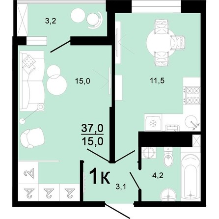 
   Продам 1-комнатную, 37 м², Горячий, литера 3

. Фото 1.