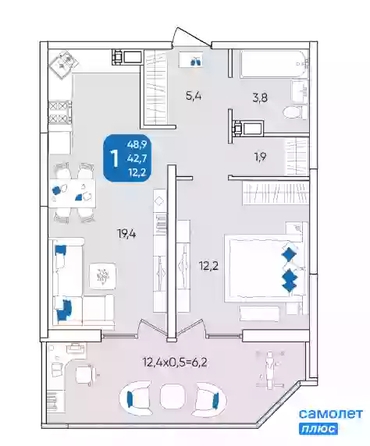 
   Продам 1-комнатную, 48.9 м², Любимово мкр, 16/1

. Фото 2.