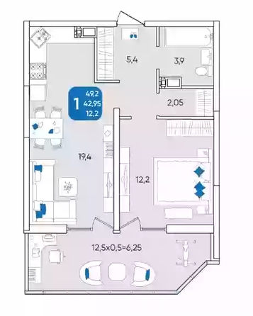 
   Продам 1-комнатную, 48.9 м², Любимово мкр, 16/1

. Фото 14.