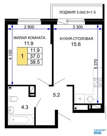 
   Продам 1-комнатную, 38.5 м², Позднякова ул, к.8

. Фото 2.