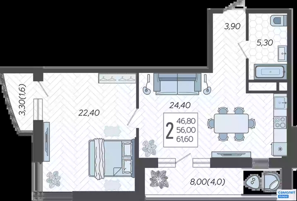 
   Продам 2-комнатную, 61.6 м², Садовое кольцо ул, 9к1

. Фото 4.