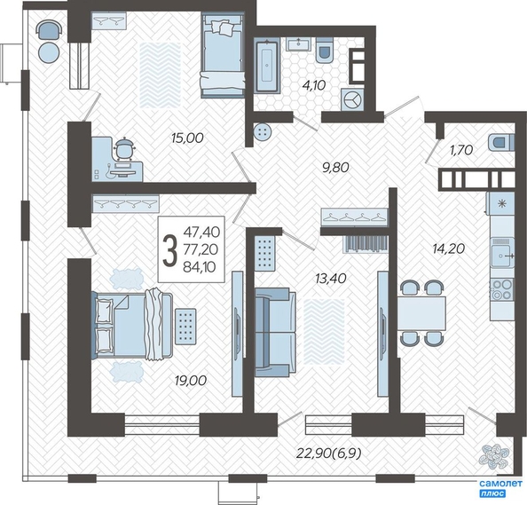 
   Продам 3-комнатную, 84.1 м², Ярославская ул, 115к2

. Фото 4.