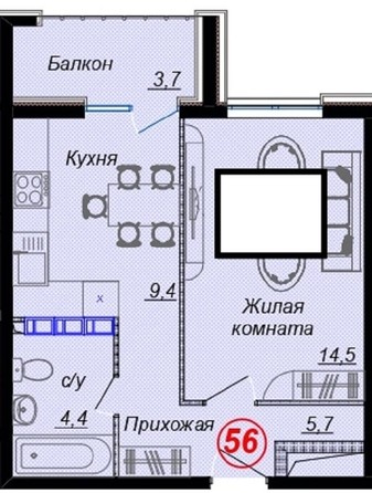 
   Продам 2-комнатную, 37.7 м², Российская ул, уч12

. Фото 1.