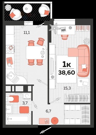 
   Продам 1-комнатную, 38.7 м², Героя Яцкова И.В. ул, 1/11лит4

. Фото 22.