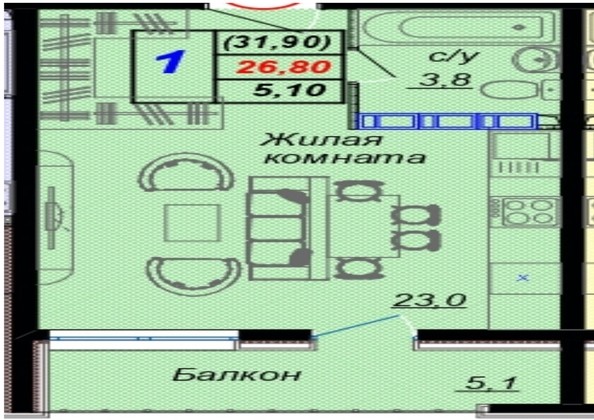 
   Продам 1-комнатную, 31.9 м², Российская ул, уч12

. Фото 17.