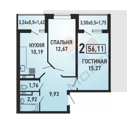 
   Продам 2-комнатную, 57 м², Героя Георгия Бочарникова ул, 14

. Фото 6.