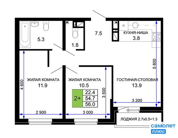 
   Продам 2-комнатную, 56 м², Позднякова ул, 2 к20

. Фото 8.