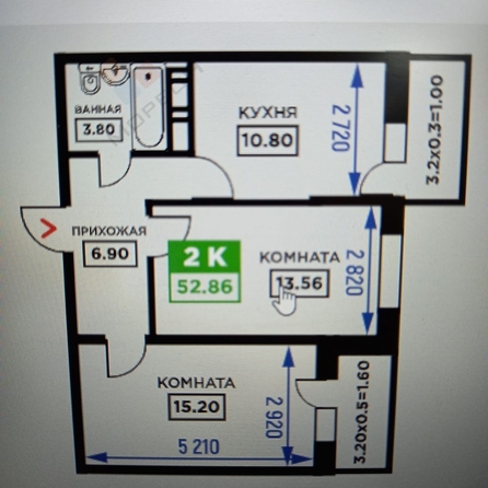 
   Продам 2-комнатную, 52.9 м², Дубравная ул, 1

. Фото 6.