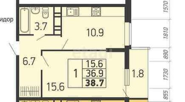 
   Продам 1-комнатную, 38.7 м², Героя Георгия Бочарникова ул, 4 к3

. Фото 22.