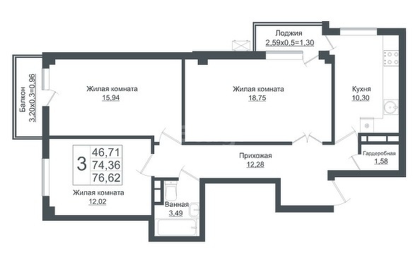 
   Продам 3-комнатную, 74 м², Византийская ул, 5

. Фото 12.