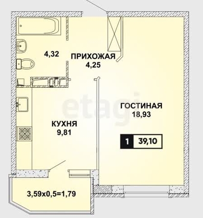 
   Продам 1-комнатную, 40 м², Конгрессная ул, 29

. Фото 10.