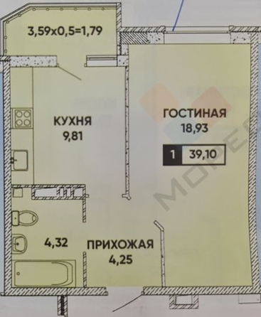 
   Продам 1-комнатную, 39.1 м², Григория Булгакова ул, 8 к1

. Фото 23.