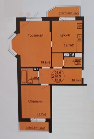 
   Продам 2-комнатную, 61.9 м², Тополиная ул, 46 к2

. Фото 2.