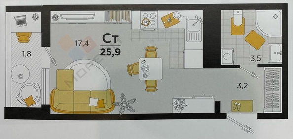 
   Продам студию, 25.6 м², Мачуги В.Н. ул, 166Б к1

. Фото 6.