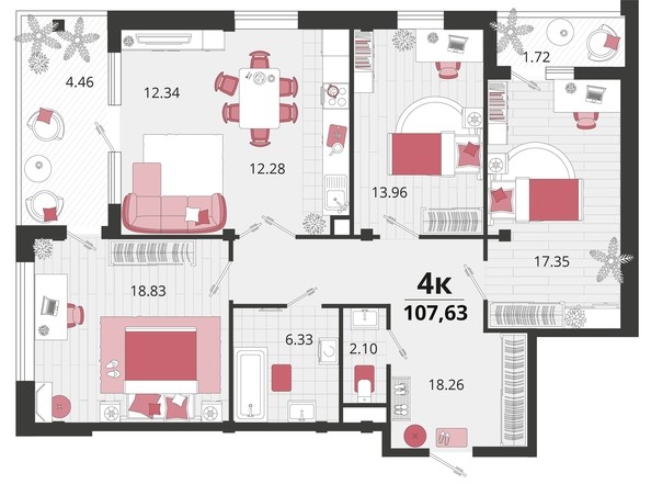 
   Продам 4-комнатную, 107.63 м², Родные просторы, литера 23

. Фото 4.