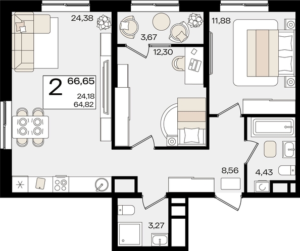 
   Продам 2-комнатную, 66.65 м², Патрики, литер 1.5

. Фото 2.