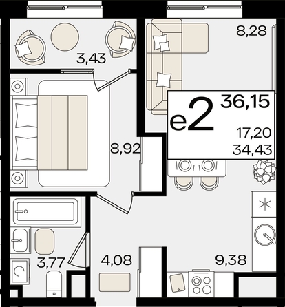 
   Продам 2-комнатную, 36.15 м², Патрики, литер 1.5

. Фото 2.