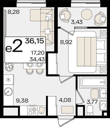 
   Продам 2-комнатную, 36.15 м², Патрики, литер 1.5

. Фото 2.