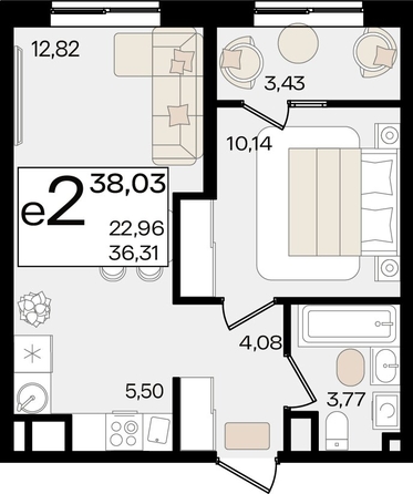 
   Продам 2-комнатную, 38.03 м², Патрики, литер 1.3

. Фото 2.