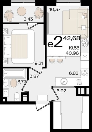 
   Продам 2-комнатную, 42.68 м², Патрики, литер 1.3

. Фото 2.