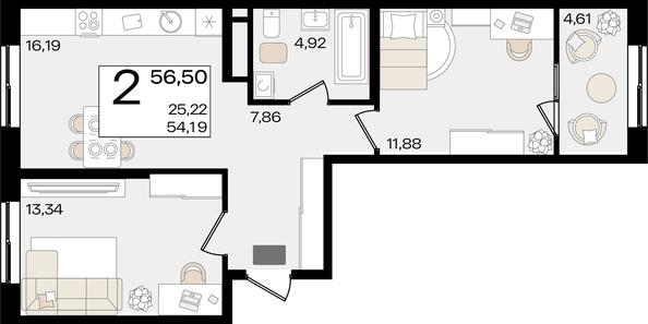 
   Продам 2-комнатную, 56.5 м², Патрики, литер 1.4

. Фото 2.