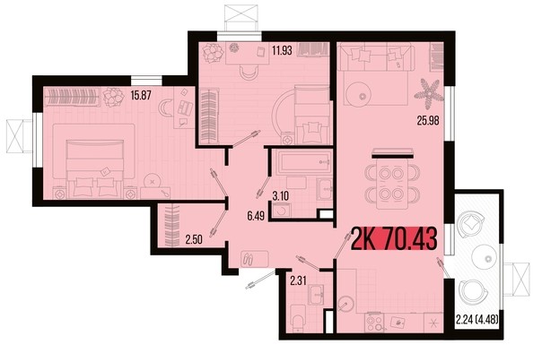 
   Продам 2-комнатную, 70.43 м², Цветной бульвар, литер 2

. Фото 4.